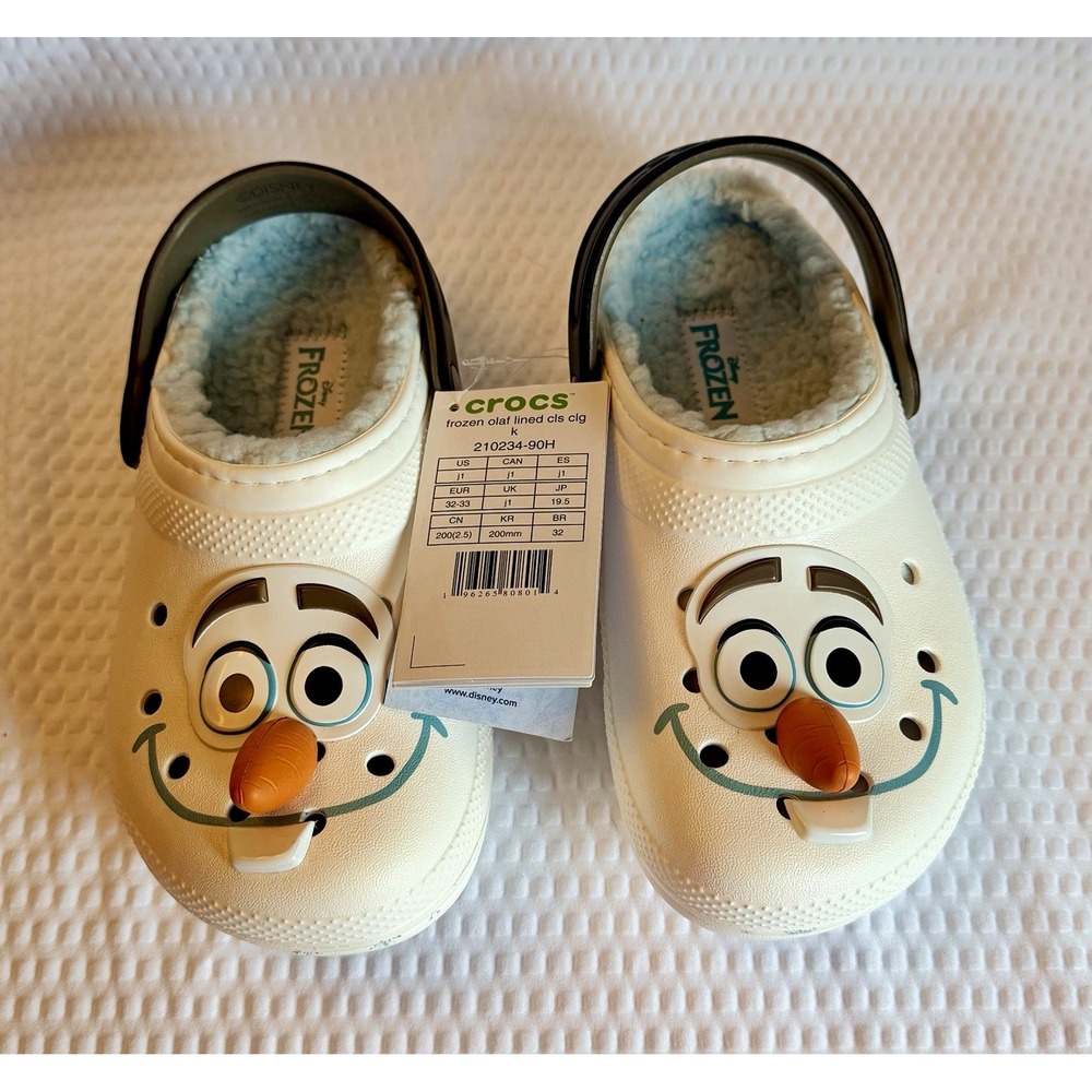 Crocs Disney Frozen Olaf Lined Classic Clog White Multi Kids Size J1 210234-90H